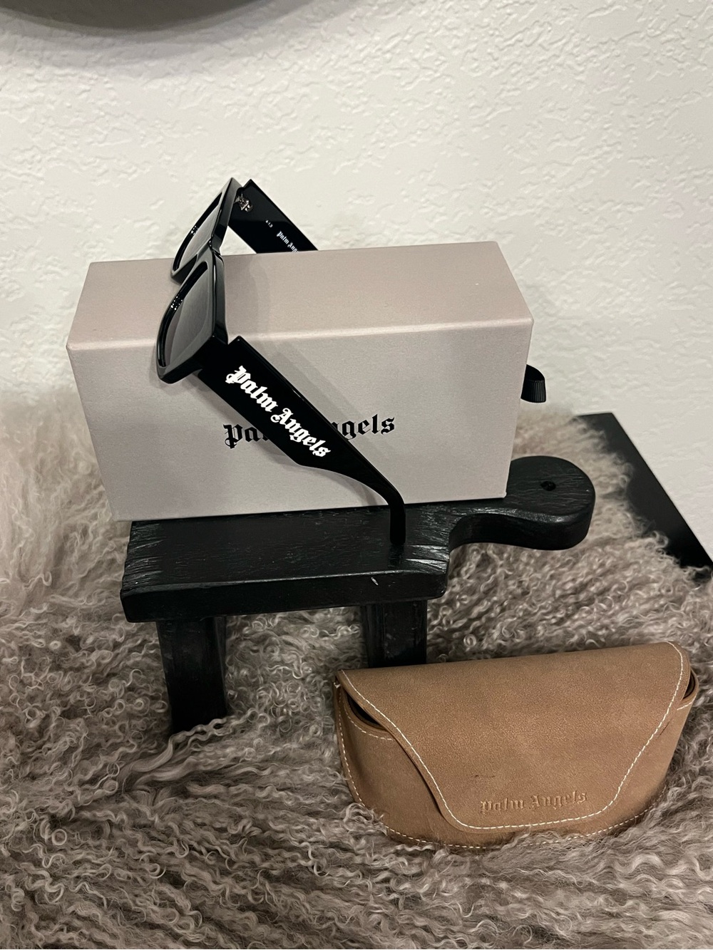 Palm Angels Black Rectangular Logo Sunglasses with White Script - Picture 2 of 7